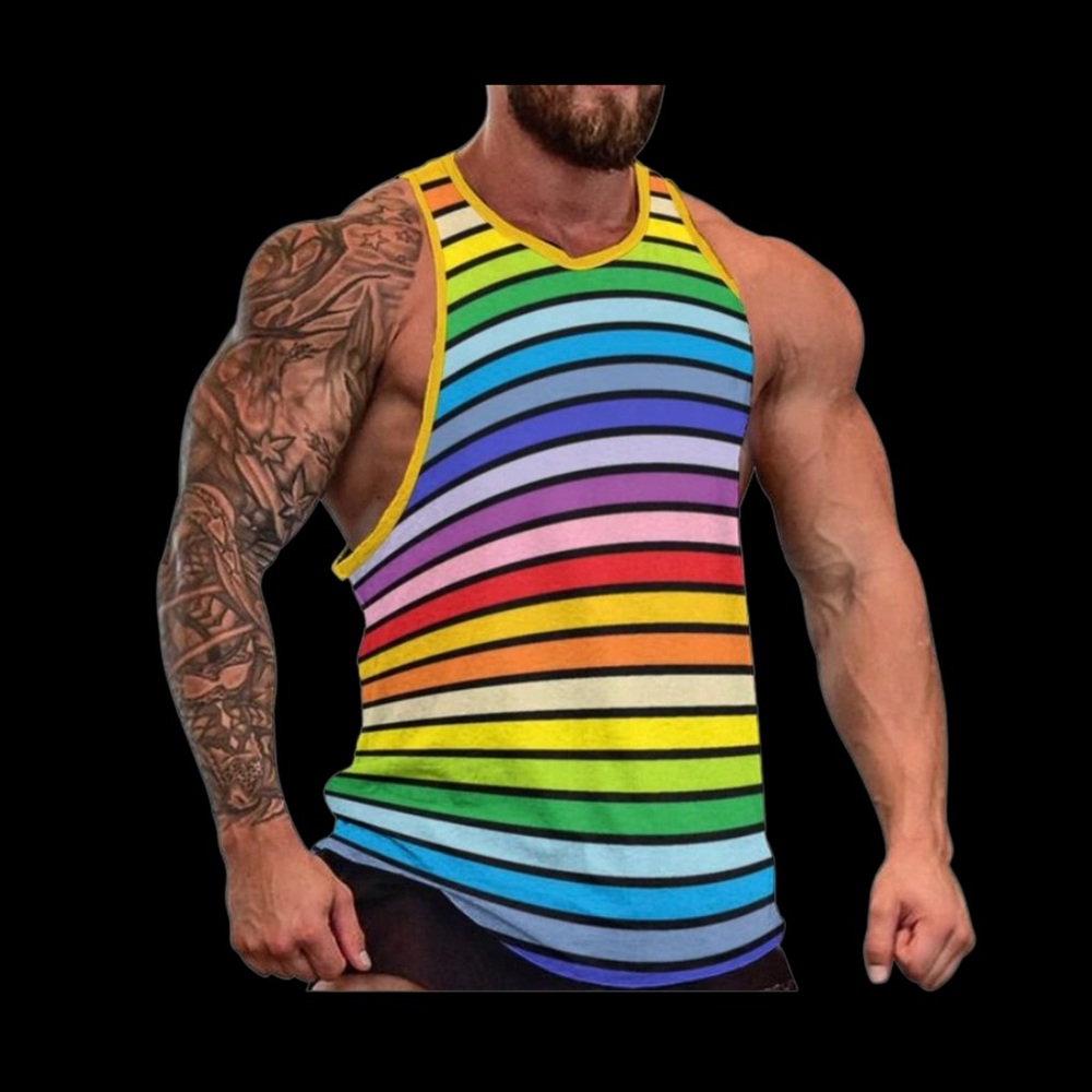 Pride Inspired Rainbow Tank Top Male Pride Flag Cool Top Gym Pattern Sle…